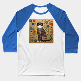 Klimt Tuxedo Cat in Flower Garden Baseball T-Shirt